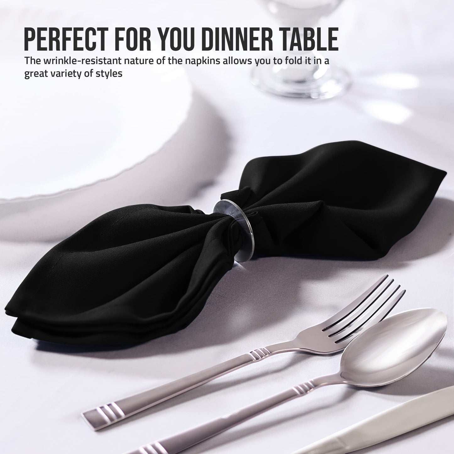 Utopia Home [288 Pack, Black] Cloth Napkins 20x20 Inches, 100% Polyester Hemmed Edges, Washable and Reusable Ideal for Parties, Weddings and Dinners
