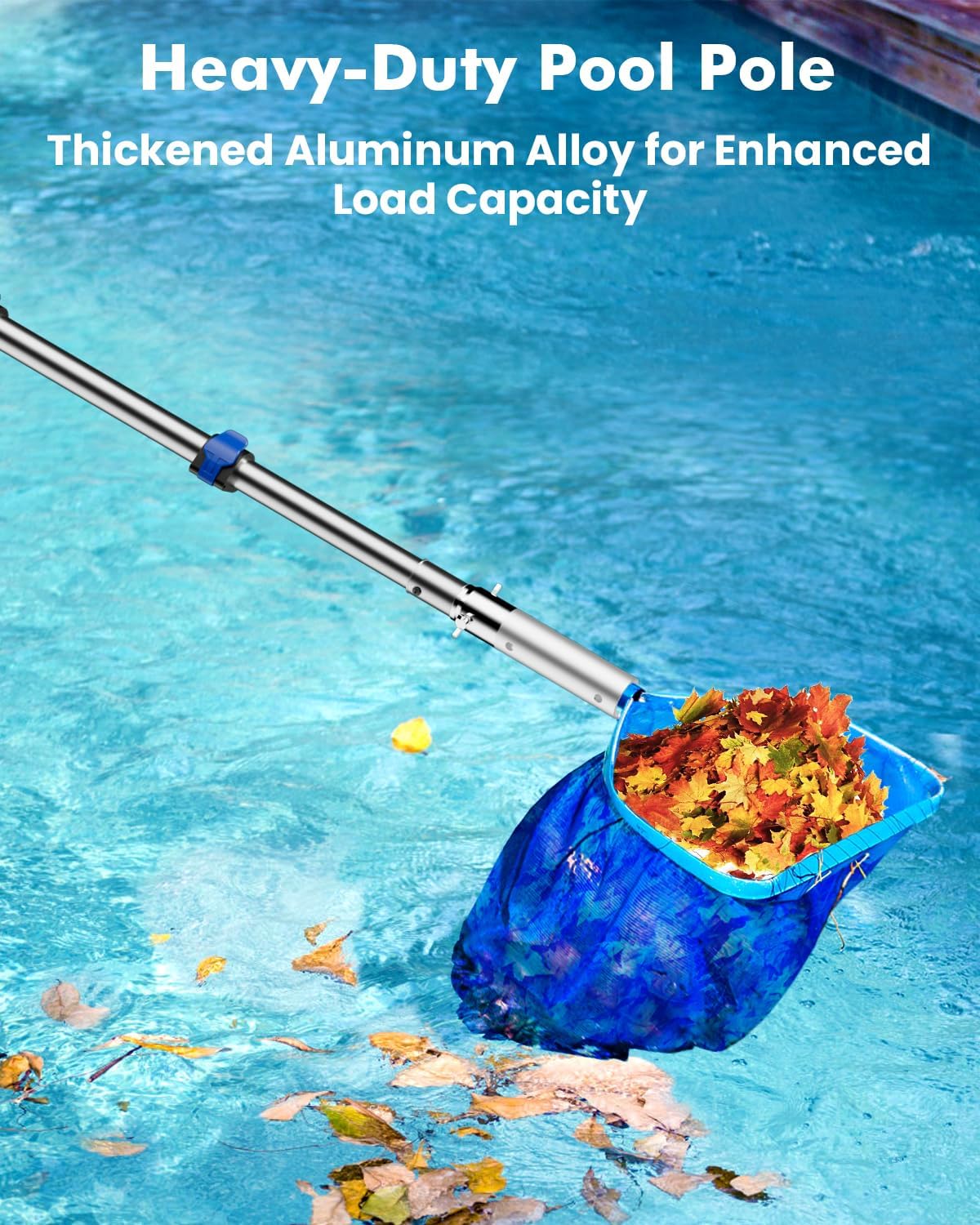Skiennix Telescopic Pool Pole - 16FT Heavy Duty Aluminum for Above Ground & Inground Cleaning Supplies
