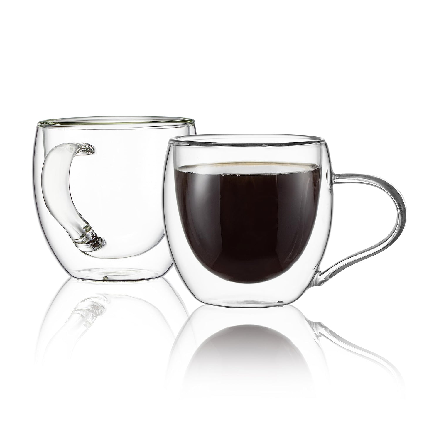 CNGLASS Double Wall Glass Coffee Mugs with Handle,10oz Clear Insulated Glass Espresso Cups for Hot and Cold Beverages,Latte,Cappuccino,Set of 2