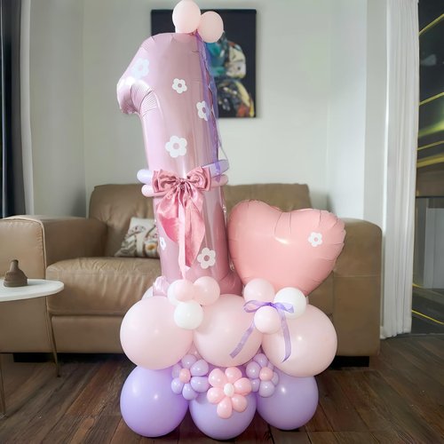 40 Inch Pastel Pink Foil Balloon Number 4, Large Self Inflating Light Pink Number Balloons 0-9 Pearl Pink Helium Number Balloons Set for Girls 4th Birthday Women Anniversary Party Decoration Supplies