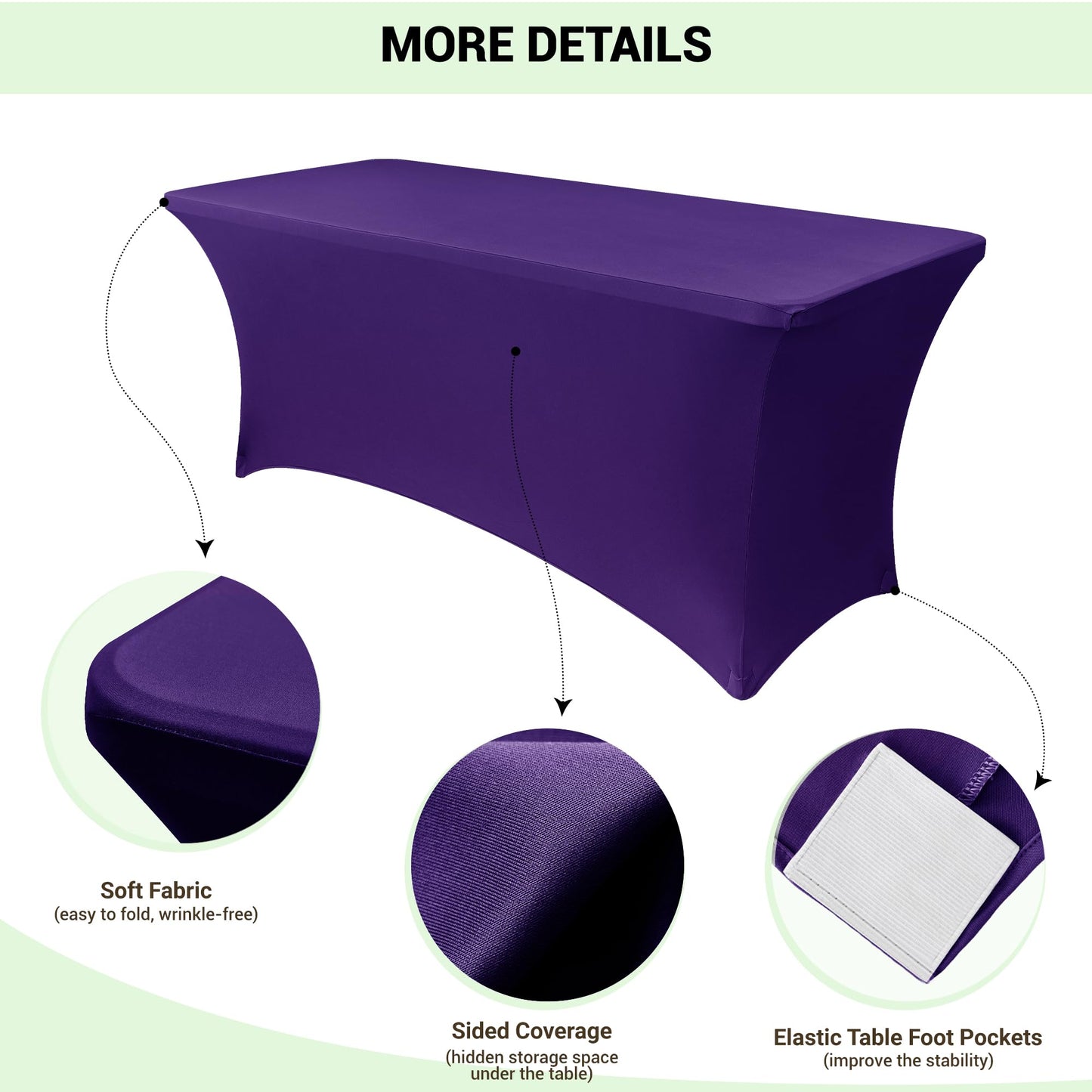 Obstal 6ft Stretch Spandex Table Cover - 4 Pack Universal Rectangular Fitted Tablecloth Protector for Wedding, Banquet and Party (Dark Purple, 72L x 30W x 30H Inches)