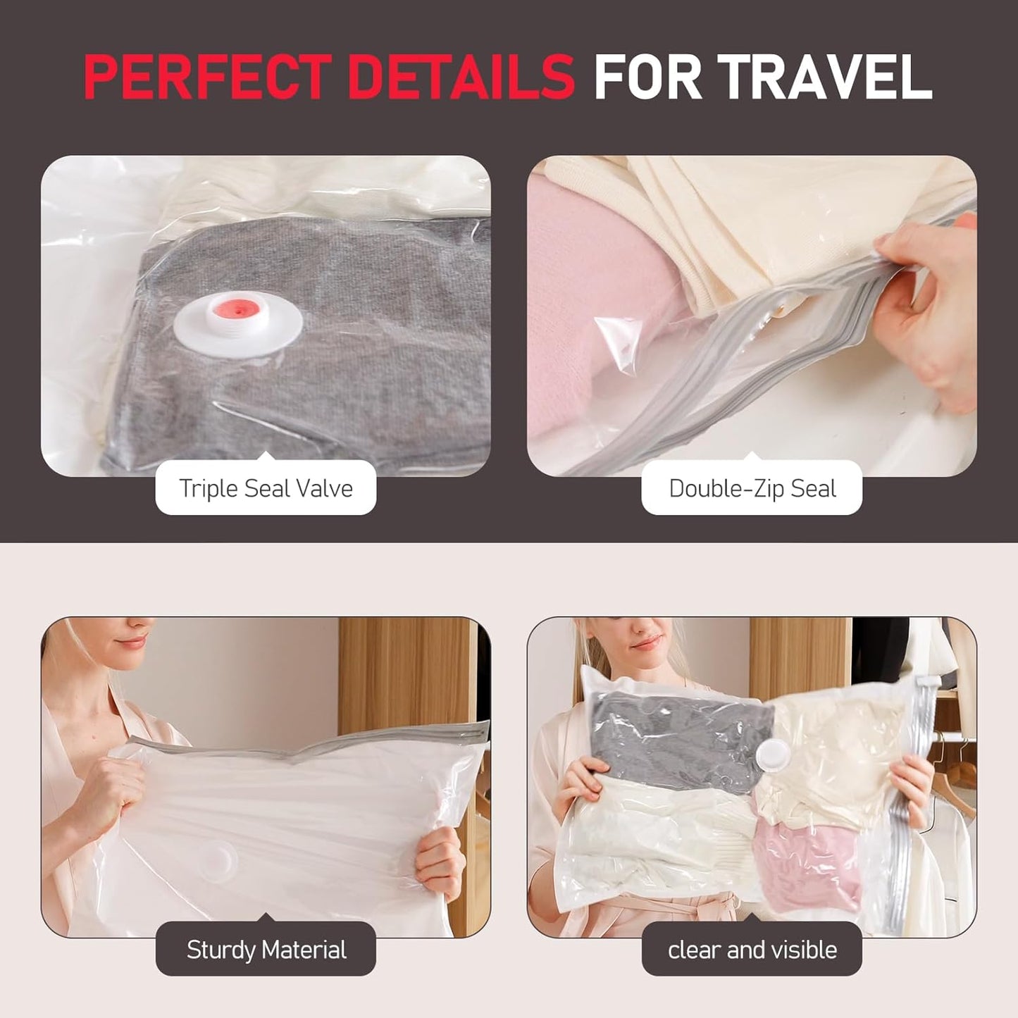 Skiennix Vacuum Storage Bags - 10 Pack Compression Packing Kit with Electric Pump for Travel