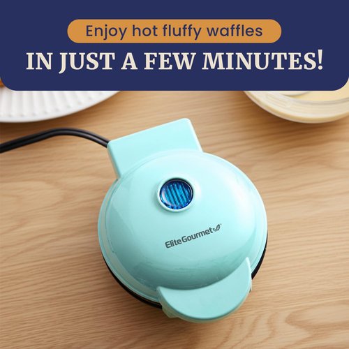 Elite Gourmet EWM015M Electric Nonstick 4.5-inch Mini Waffle Maker, Belgian Waffles, Compact Design, Hash Browns, Keto, Snacks, Sandwich, Eggs, Easy to Clean, Mint