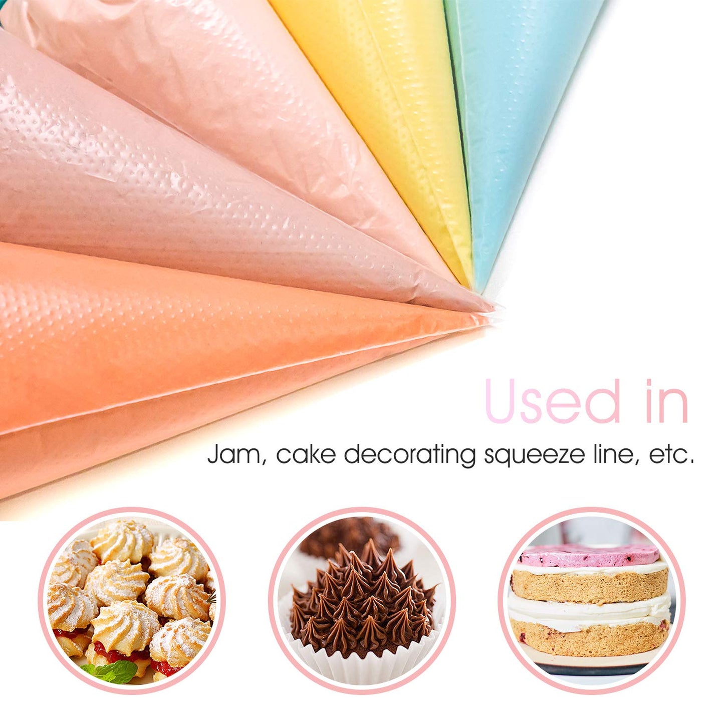 VolksRose 100Pcs Disposable Piping Bags, 18 inch Anti Burst and Non-Slip Pastry Bags, Thicken Cake Decorating Bags Icing Piping Bags for Cake Cupcakes Cookies Frosting, White