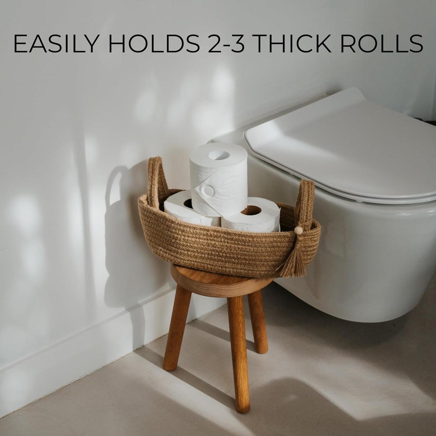 Skiennix Decorative Toilet Paper Basket - Stylish Bathroom Organizer for Toilet Tank Storage | Boho Jute Cotton Rope with Tassel