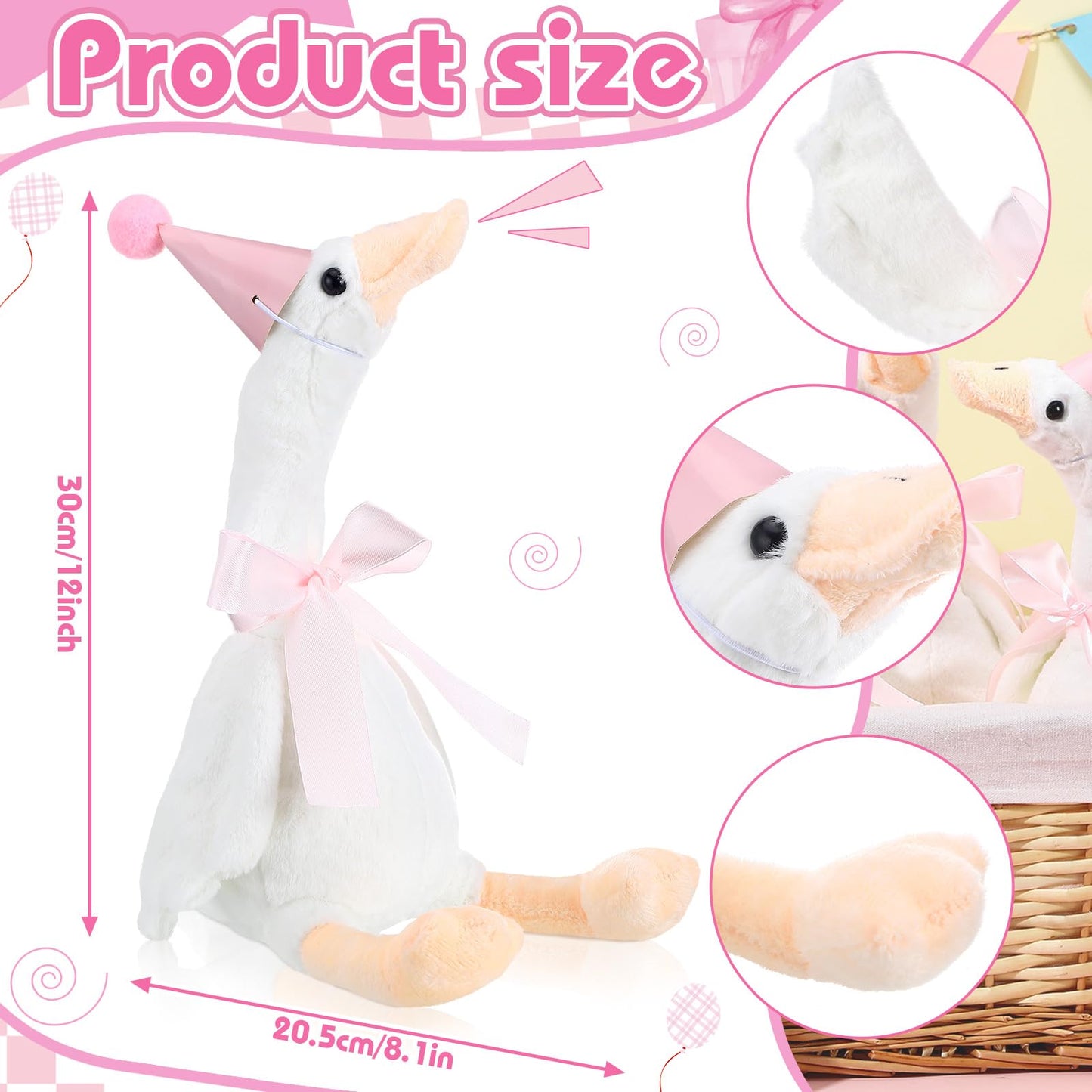 Blueweenly 8 Sets One Silly Goose Birthday Decoration 15.7 Inch Soft Silly Goose Stuffed Animal Hat with Wood Table Decor for Birthday Party Decoration
