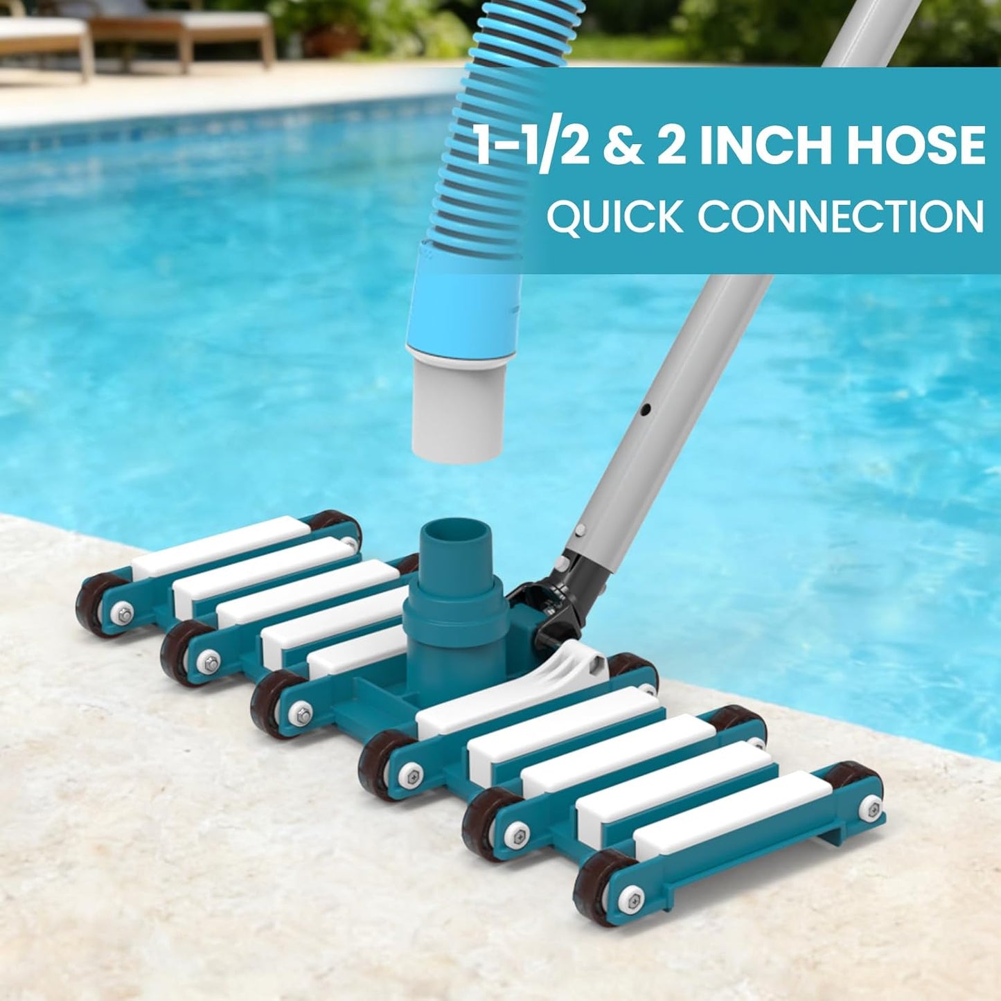 POOLWHALE 19" Professional Weighted Pool Vacuum Head - Extra-Wide with Wheels & Flexible Swivel Handle for Deep Cleaning