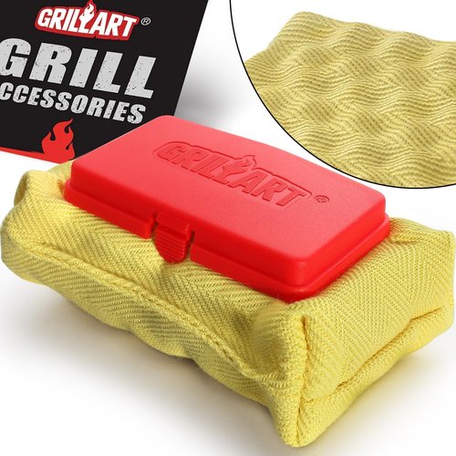 GRILLART Grill Brush - Bristle-Free BBQ Cleaning Pad for Safe Cast Iron & Stainless Steel Grates - Red