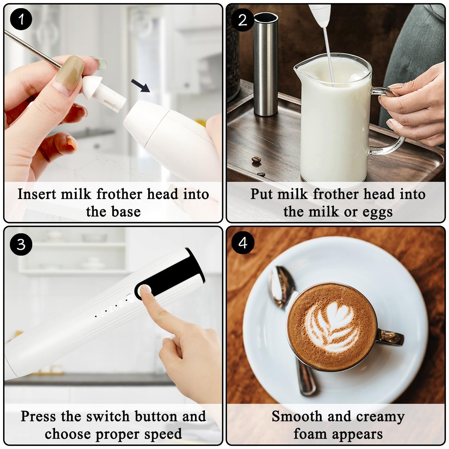 Double Whisk Milk Frother Handheld USB-C Rechargeable Electric Drink Mixer White,3 Speeds Adjustable Coffee Foamer Drink Whisk for Lattes, Matcha, Hot Chocolate, Egg, Matcha