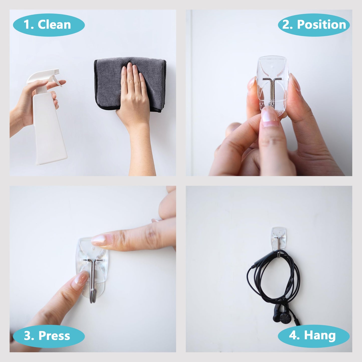 MOVELYST 32 Small Hooks+40 Removable Strips, White Wire Hanger Hooks, Heavy Duty with Adhesive Strips, Damage-Free Utility Hooks, No Tools Wall Hook for Hanging, Value Pack