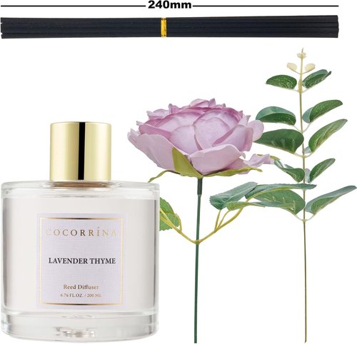 Cocorrína Flower Reed Diffuser - Lavender Thyme 6.7oz Scented Home Fragrance with Sticks for Elegant Decor