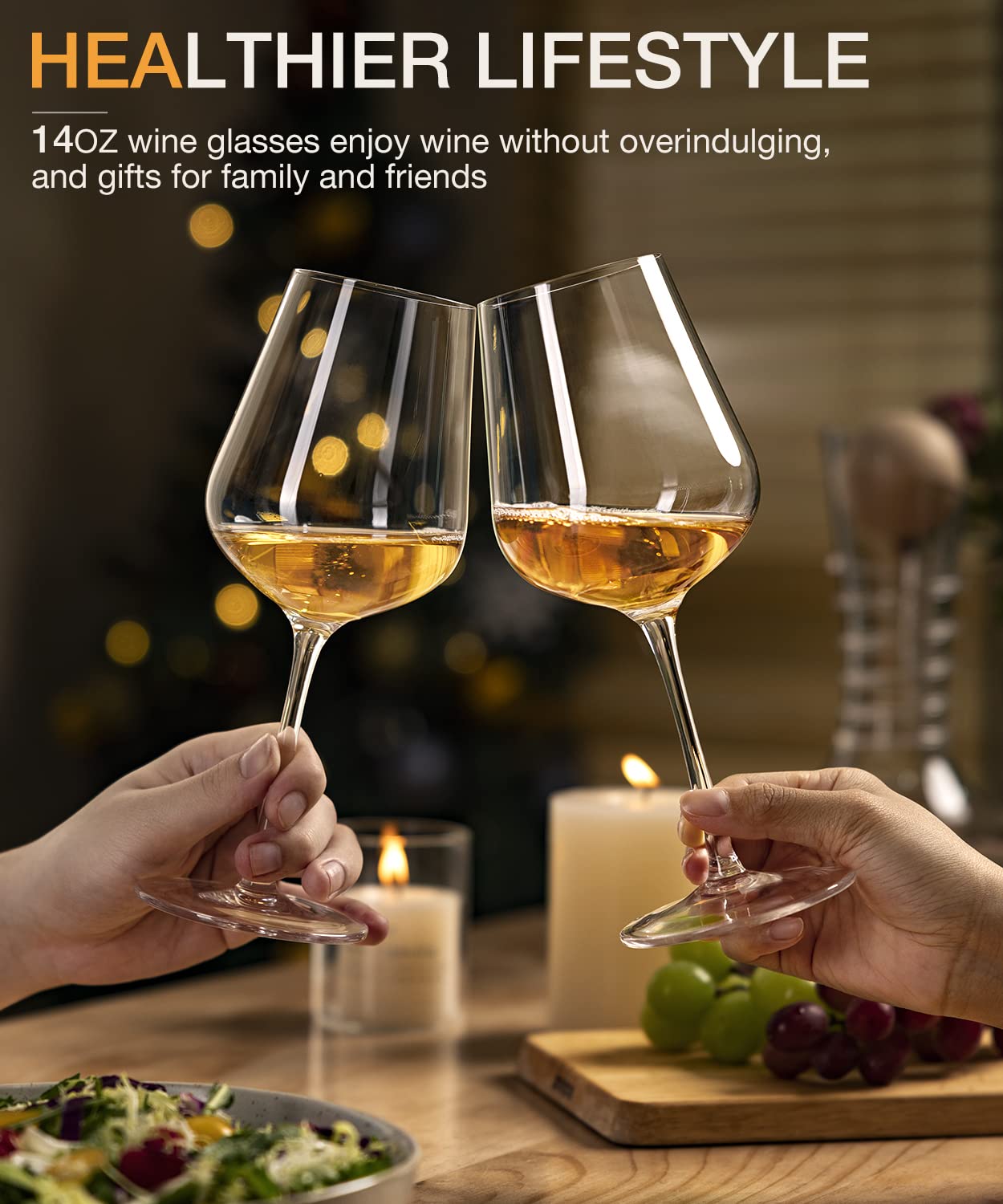 LUNA & MANTHA Wine Glasses Set of 6, Crystal White Wine Glasses with Long Stem, Hand Blown 14oz, Red White Gift Packaging for Daily Use, Father's Day, Wedding Anniversary or Birthday