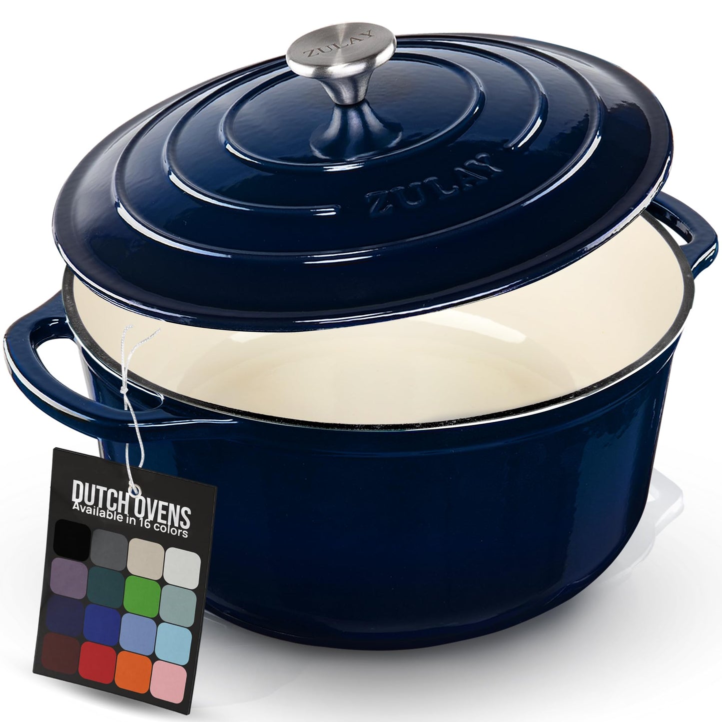 Zulay Kitchen 6 Quart Enameled Cast Iron Dutch Oven Pot with Lid – Premium Durability & Oven Safe up to 500°F – Heavy Duty Cookware Perfect for Bread Baking, Stews, Braising & Roasting - Lapis Lazuli