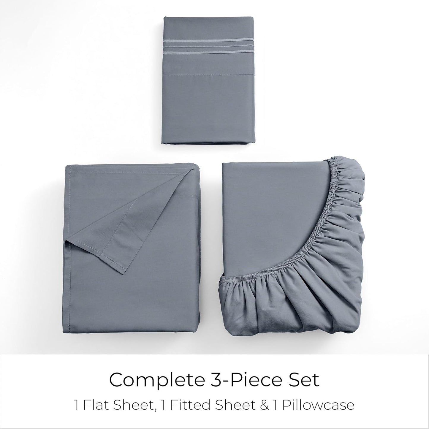 Mellanni Twin XL Sheets Set - 3 PC Hotel Luxury Bedding | Extra Soft, Cooling, Wrinkle-Resistant (Mineral Gray)