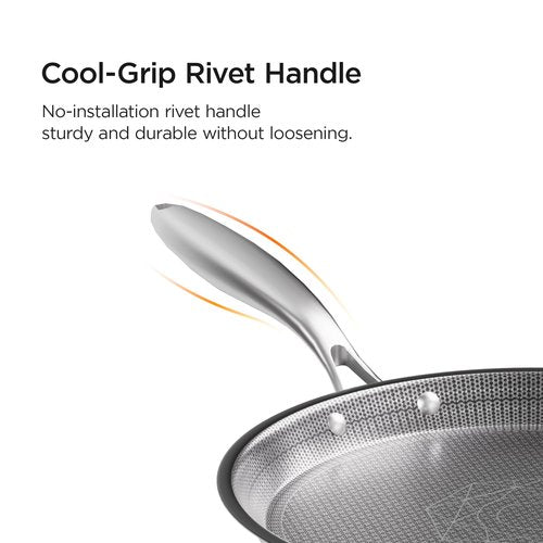 COOKER KING 9.5" Round Griddle Pan, 3-Ply Hybrid Stainless Steel Crepe Pan with Stay-Cool Handle, Non Stick & Non Toxic for Pancake, Eggs, All Stovetop & Induction Compatible, Oven & Dishwasher Safe