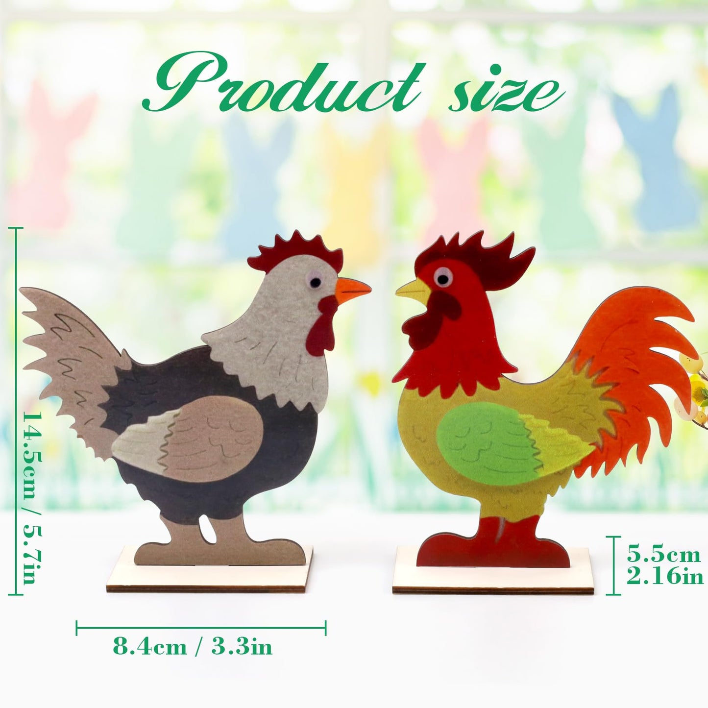 Vhxmaizxn 2pcs Easter Chicken Decoration for Home Farmhouse Rooster Decor Chicken Party Decoration Wooden Sign Wood Cutout Ornament Hen Craft Table Kitchen Garden Tiered Tray