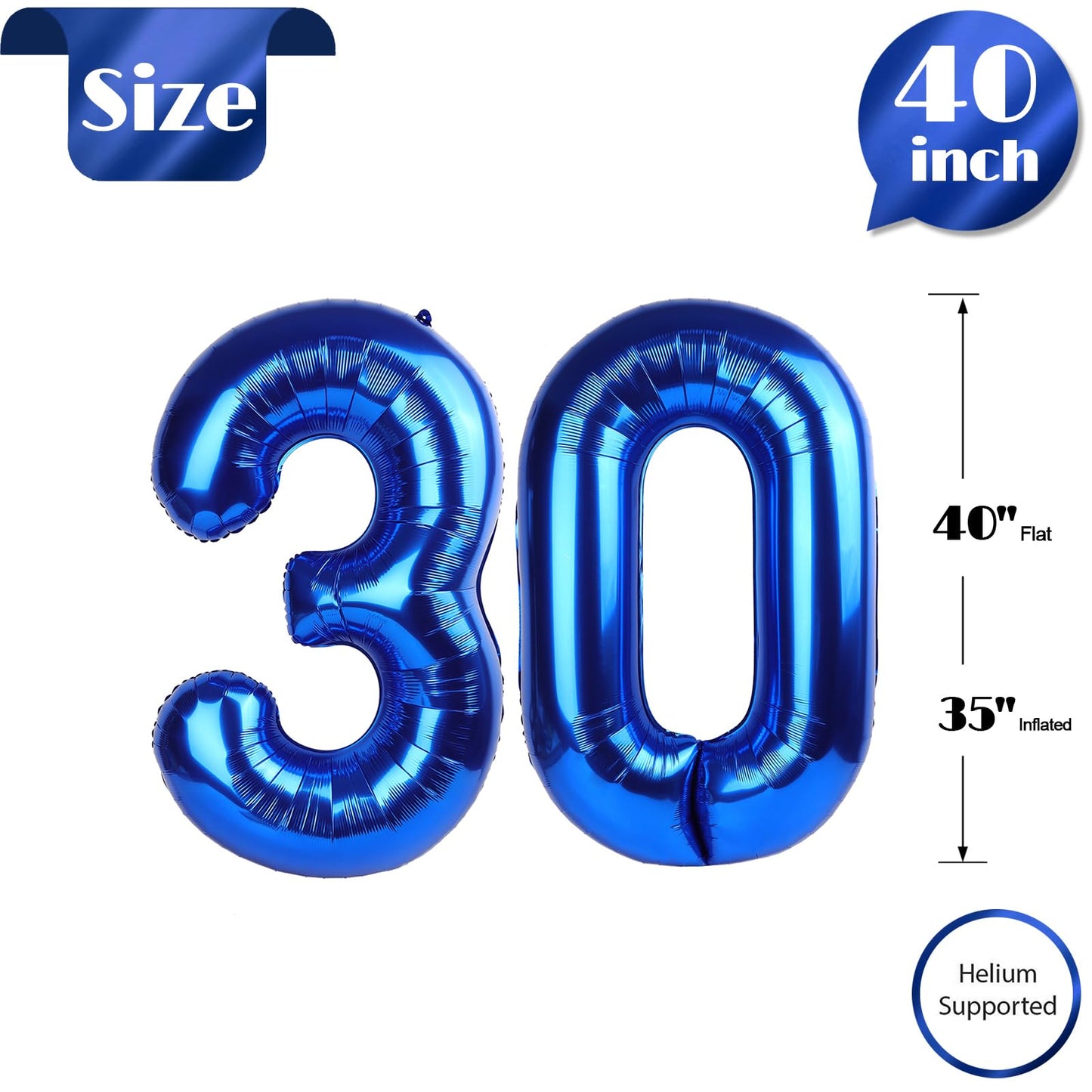 Navy Blue Number 30 Balloon 40 inch, 30 Number Balloons, 30th Navy Blue Birthday Decorations, 30 Year Old Women Men Blue Party Supplies