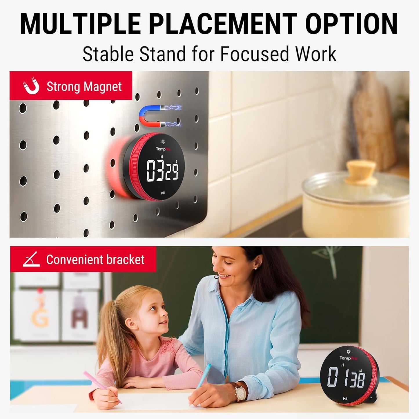 TempPro Digital Kitchen Timer - 99-Hour Countdown with Strong Magnet & Large LED Display | 3 Volume Levels
