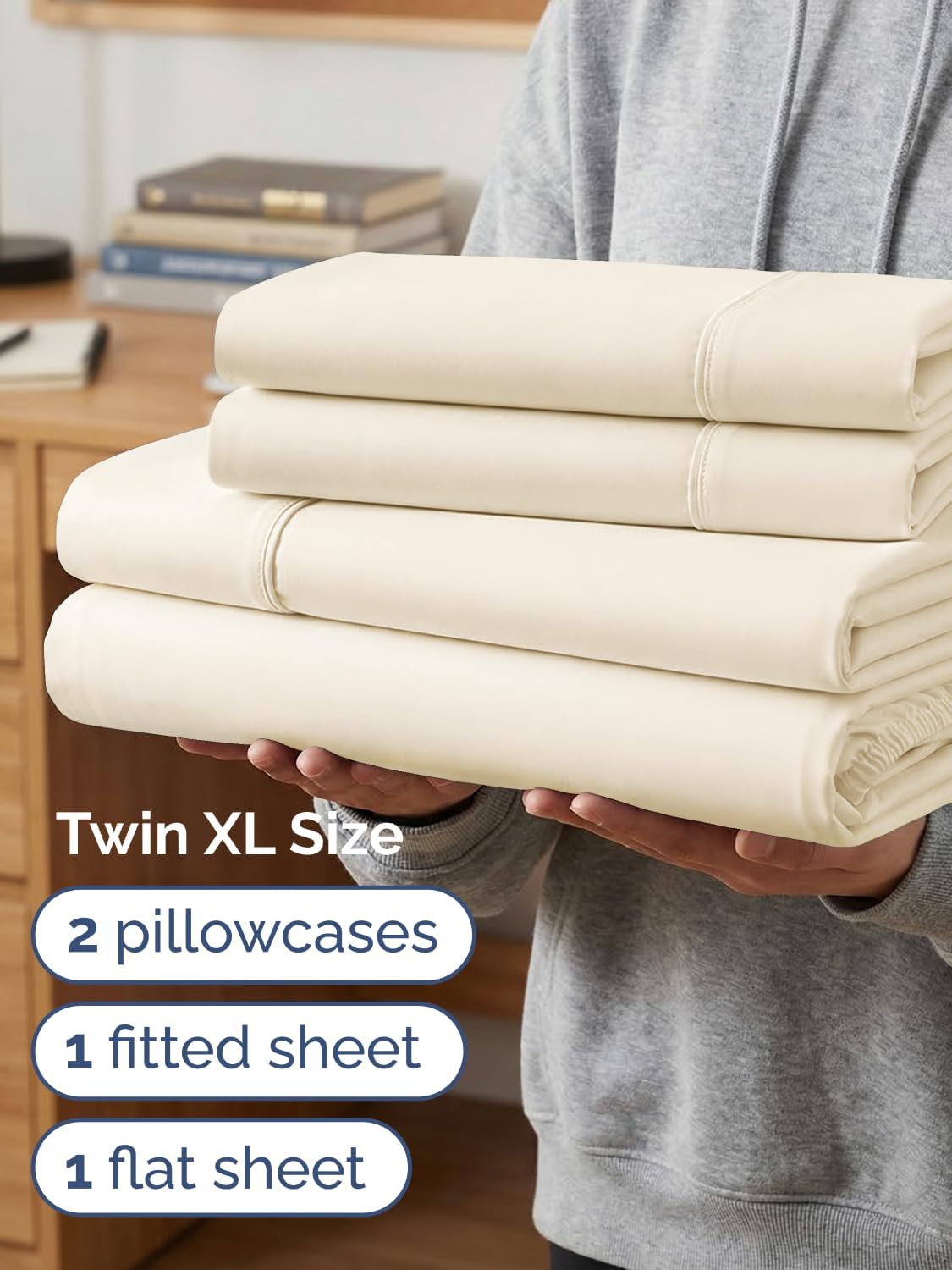 Skiennix Extra Deep Twin XL Sheet Set - 4-Piece Breathable Cooling Bedding - Soft, Wrinkle-Free Off White