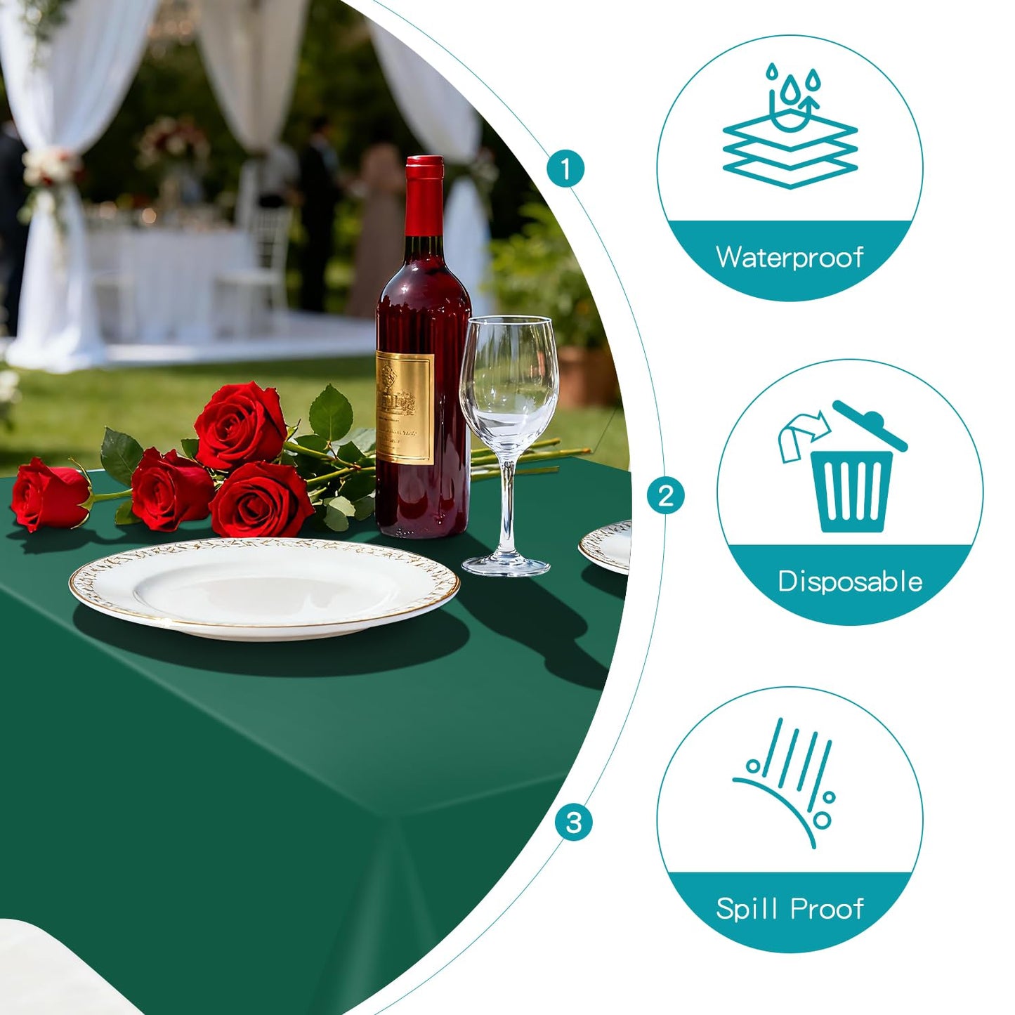 Kongdaoth Dark Green 8 Pack Plastic Tablecloth, Rectangle Tablecloths 54"x 108", Disposable Plastic Table Cover for Party Disposable Tablecloths