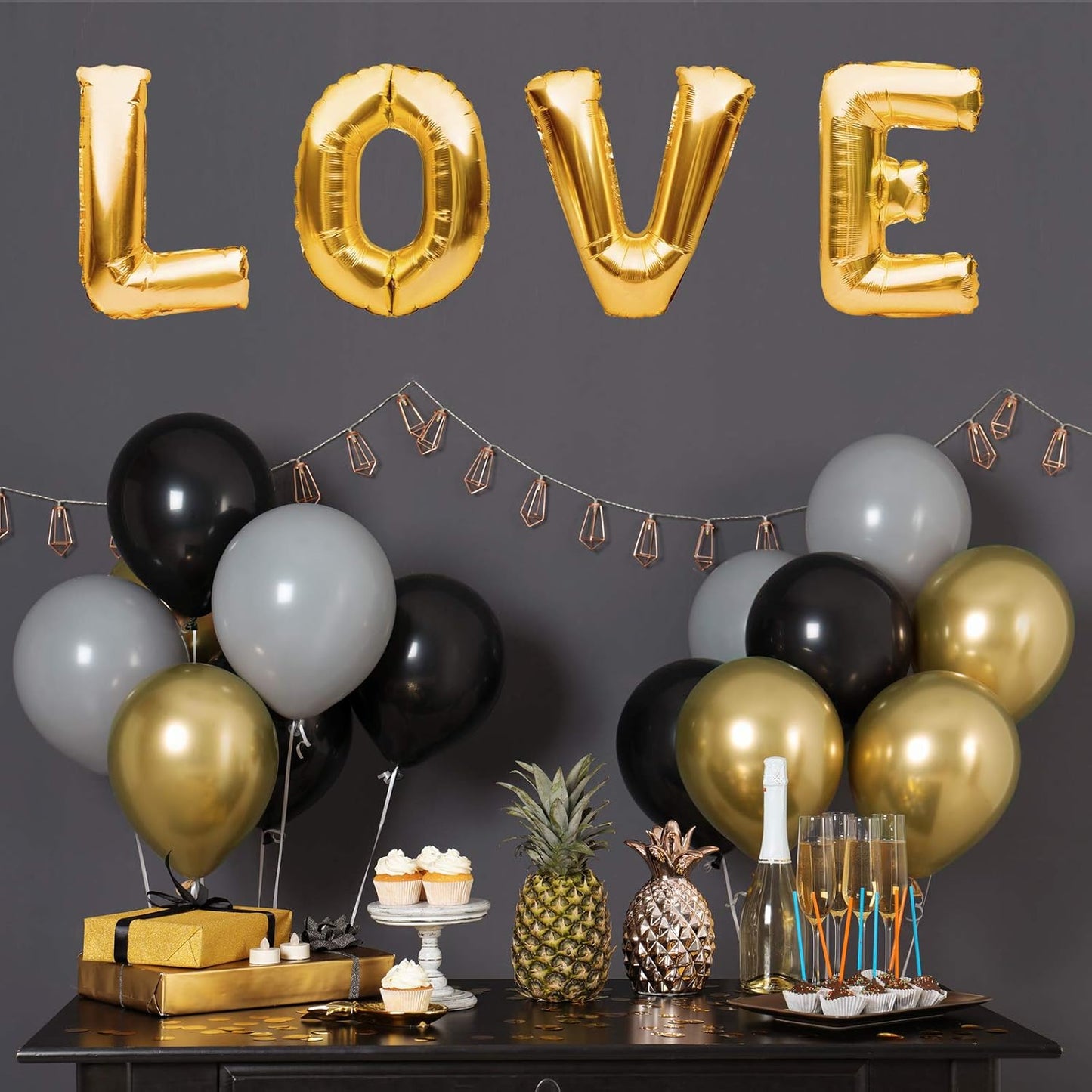 RUBFAC Metallic Gold Balloons - 92pcs Chrome Latex Set for New Year & Birthday Celebrations | 5-18 Inch Sizes
