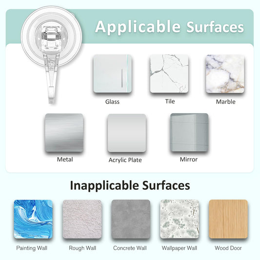 VIS'V Suction Cup Hooks, Small Shower Suction Hooks, Heavy Duty, Removable and Reusable, Clear, 2 Pcs