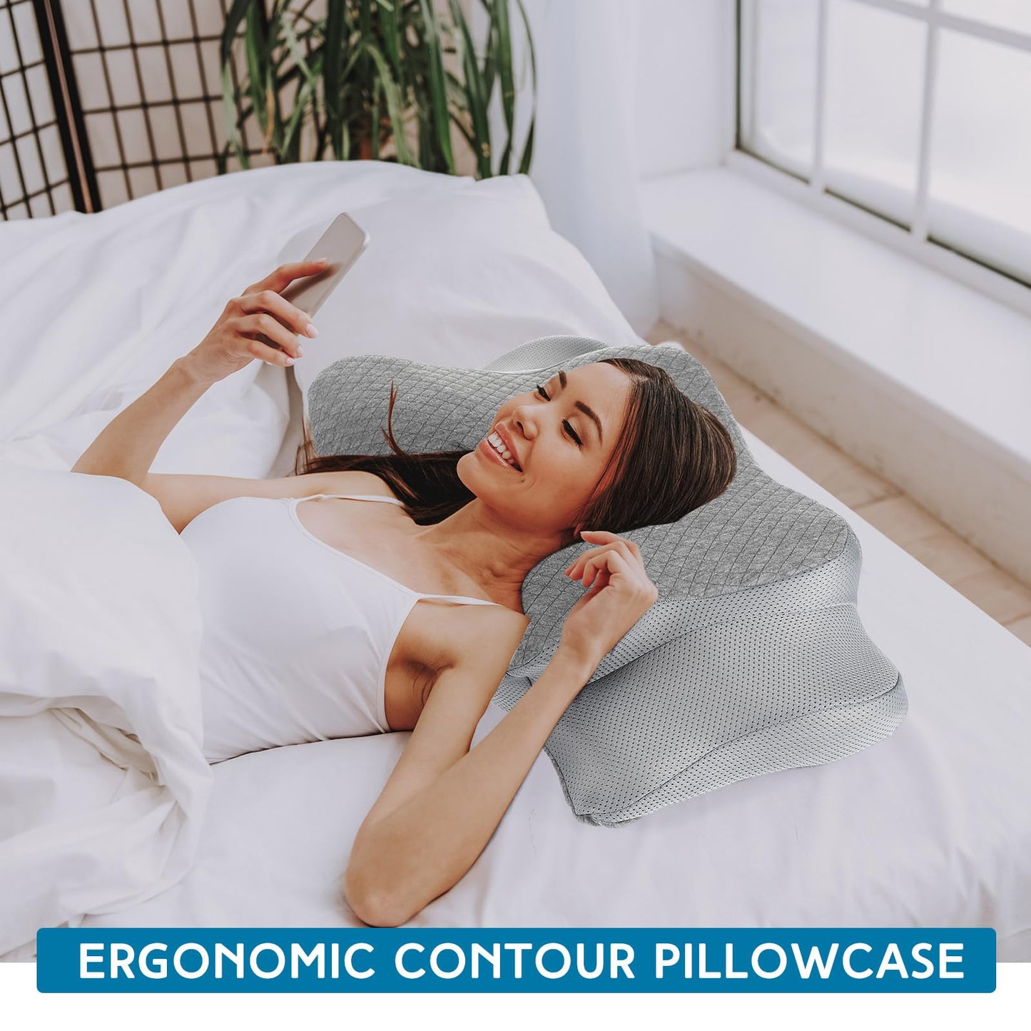 HunnmingRe Cervical Pillow Case Cover Comfortable and Breathable Memory Foam Cervical Neck Pillow Case Cover with Zipper (Gray,Queen Size)