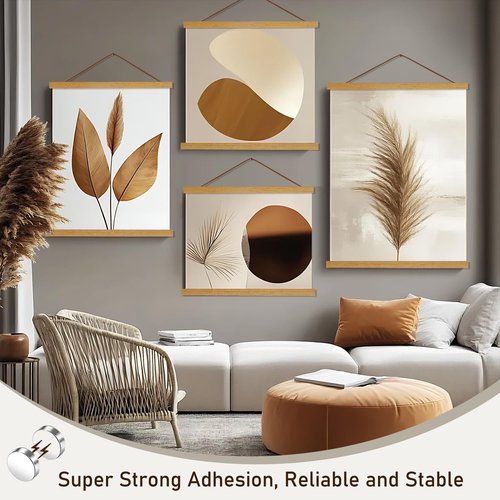 Artmag Magnetic Poster Hanger Frame - Light Wood Canvas Artwork Display | 24" Teak Wood