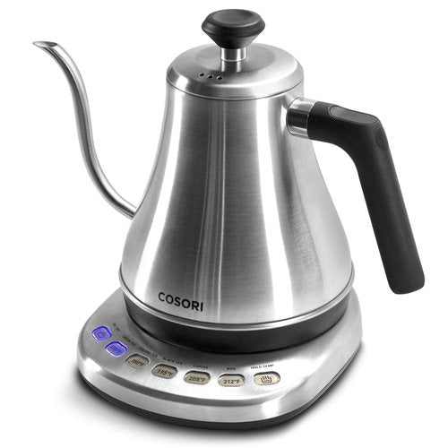 COSORI Gooseneck Electric Kettle with 5 Variable Presets, Pour Over & Coffee maker, 100% Stainless Steel Inner Lid & Bottom, 1200 Watt Quick Heating, 0.8L, Silver