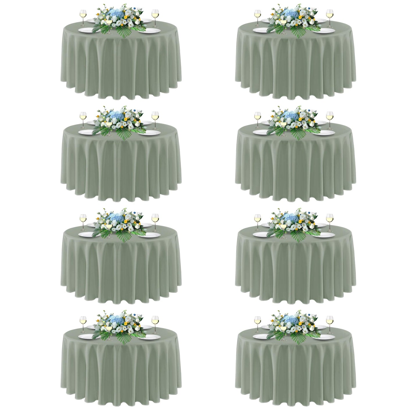 sancua Round Tablecloth 90 Inch Diameter, 8 Pack - Circle Polyester Fabric Table Cloth for Wedding Party Reception Banquet Birthday, Washable Formal Table Cover (Fit 30-72 Inch Tables), Sage Green