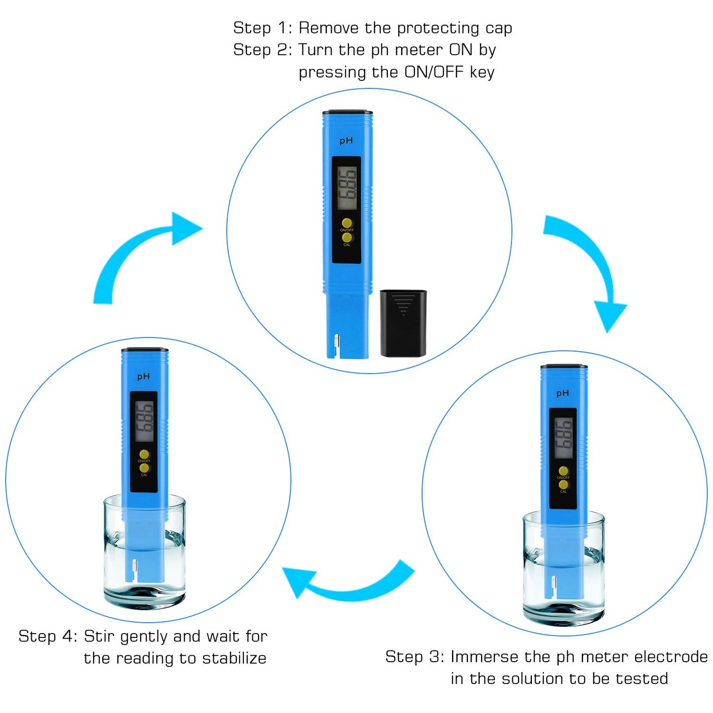 PH Meter for Water Hydroponics Digital PH Tester Pen 0.01 High Accuracy Pocket Size with 0-14 PH Measurement Range for Household Drinking, Pool and Aquarium (1, Blue, Normal)