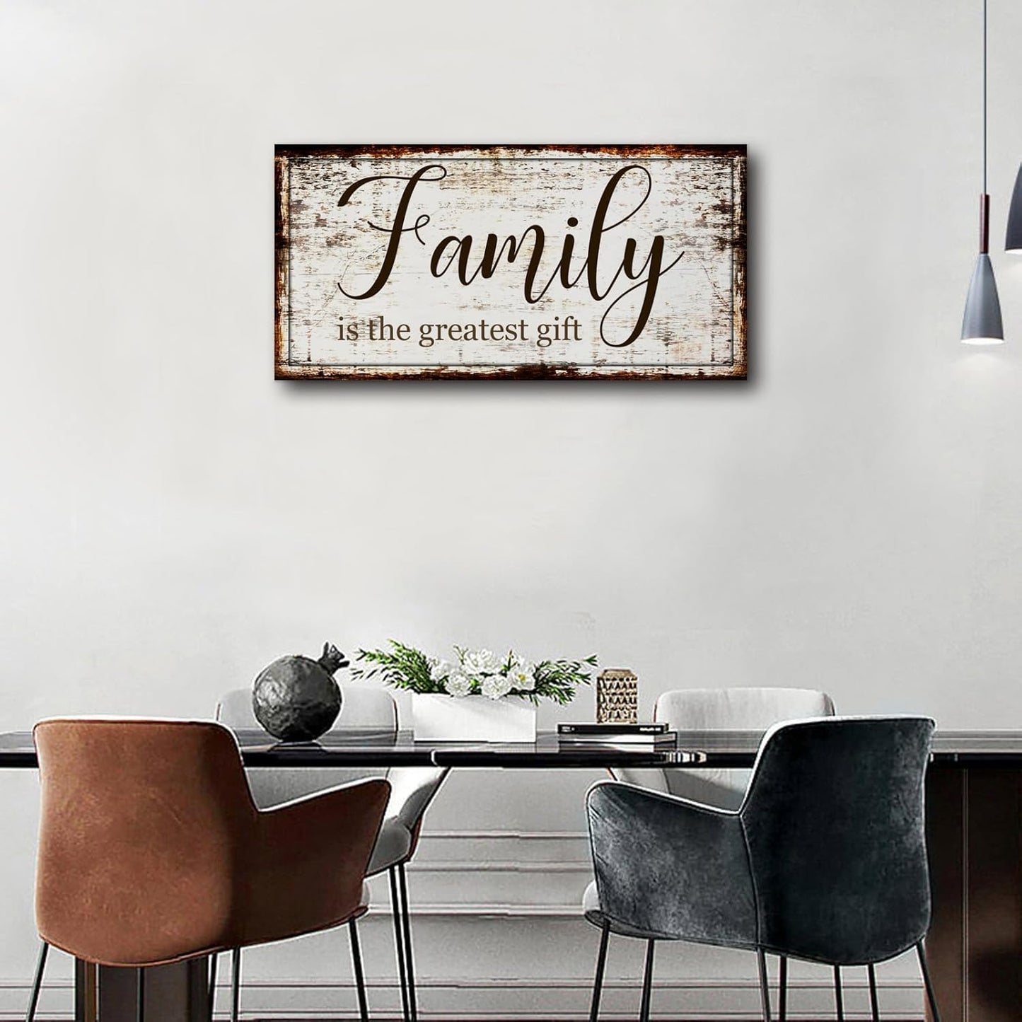 Family Canvas Wall Art for Living Room - Greatest Gift Word Painting, Farmhouse Retro Artwork Prints, Framed Stretched Picture for Dining Room, Office, Home Decor
