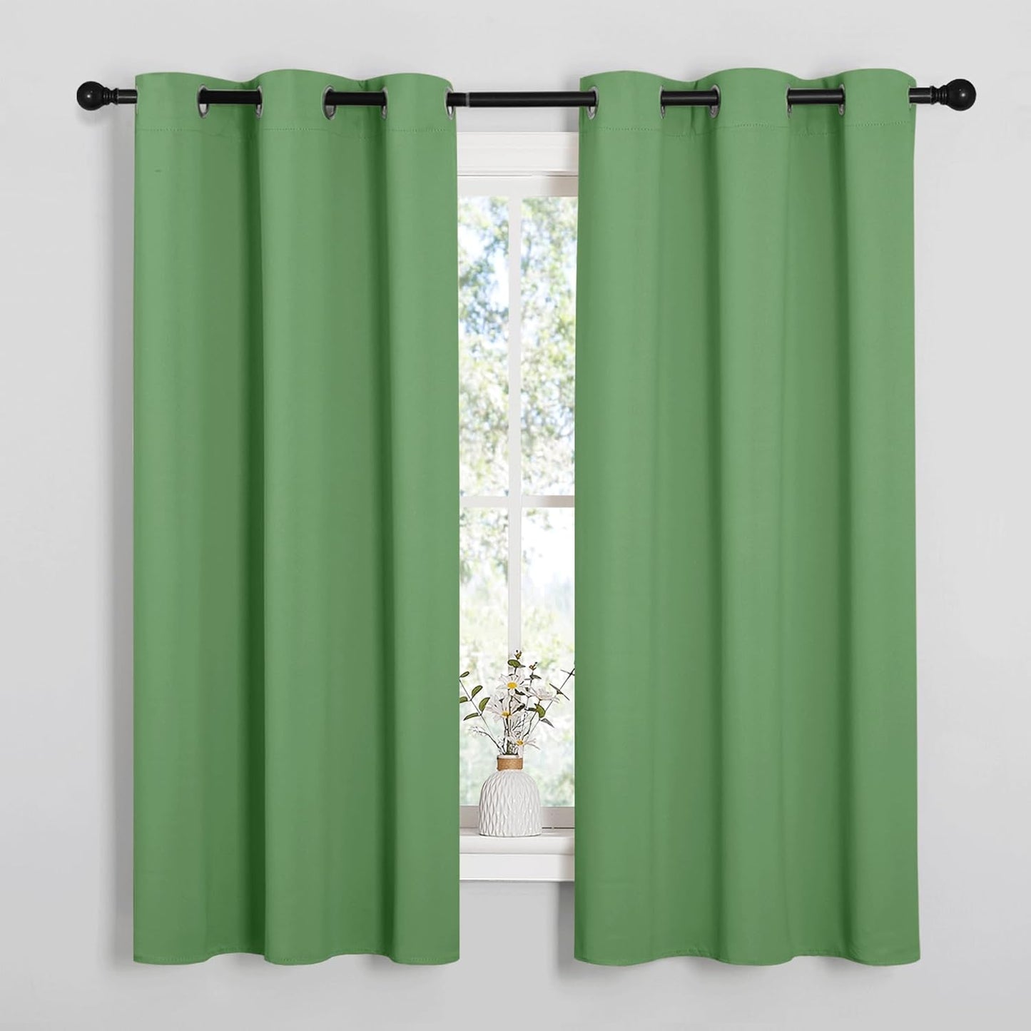 NICETOWN Room Darkening Curtains - 63" Long Set of 2 | Thermal Insulated Blackout Drapes in Forest Green