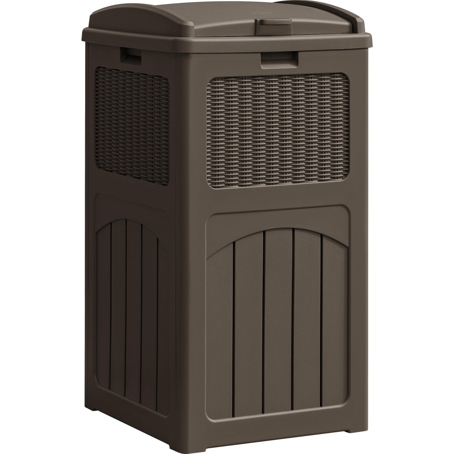 YESHOMY 33 Gallon Resin Outdoor Trash Can with Lid, Hideaway Waterproof Patio Garbage Bin, Dark Brown