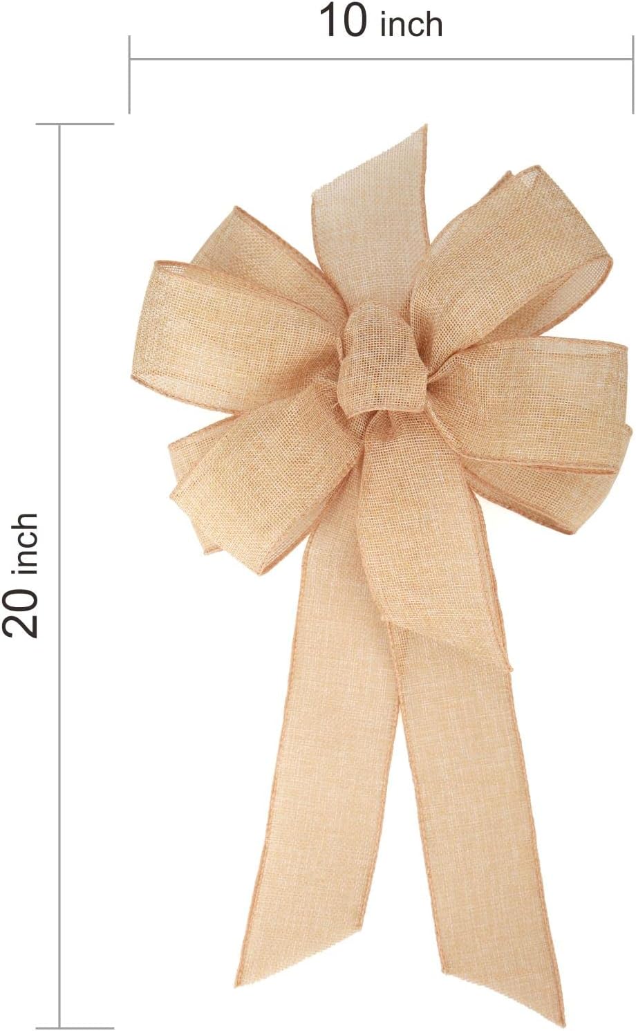 Meseey Burlap Ribbon - 10 x 20 Inch Rustic Jute Bow for Wreaths & Party Decorations - Linen