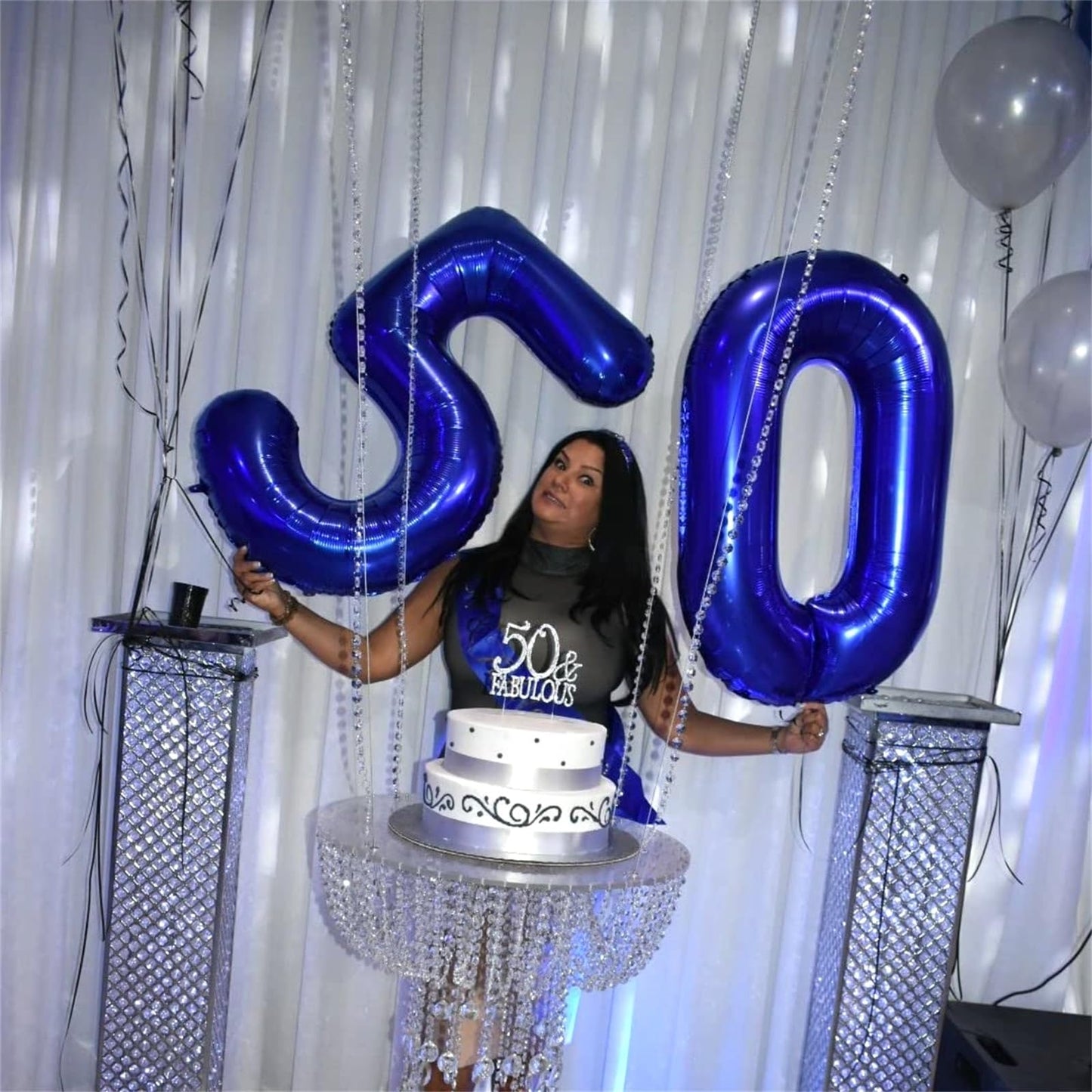 Navy Blue 5 Balloons, 40" Giant Helium Foil Number 0-9 Dark Blue Birthday Balloon for Boys, Self Inflating Digit 5 Balloons for Men Anniversary New Year Party Decorations Supplies