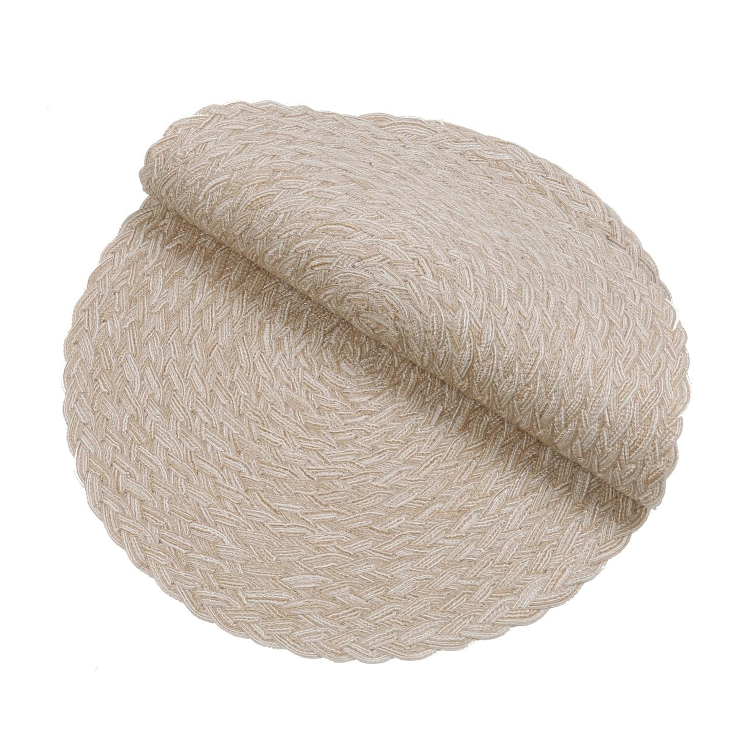 SHACOS Round Braided Placemats 15 inch Set of 6 Thick Boho Kitchen Table Placemats for Home Wedding Party (T-Beige, 6)
