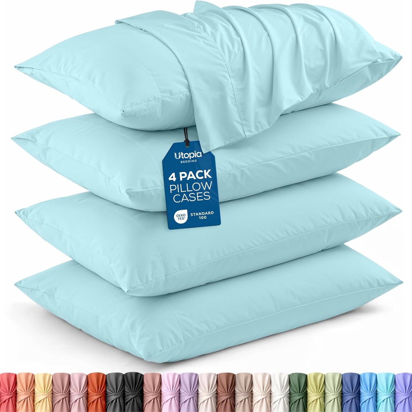Utopia Bedding Standard Pillow Cases - 4 Pack - Soft Brushed Microfiber | Fade Resistant 20 x 26 Inches (Spa Blue)