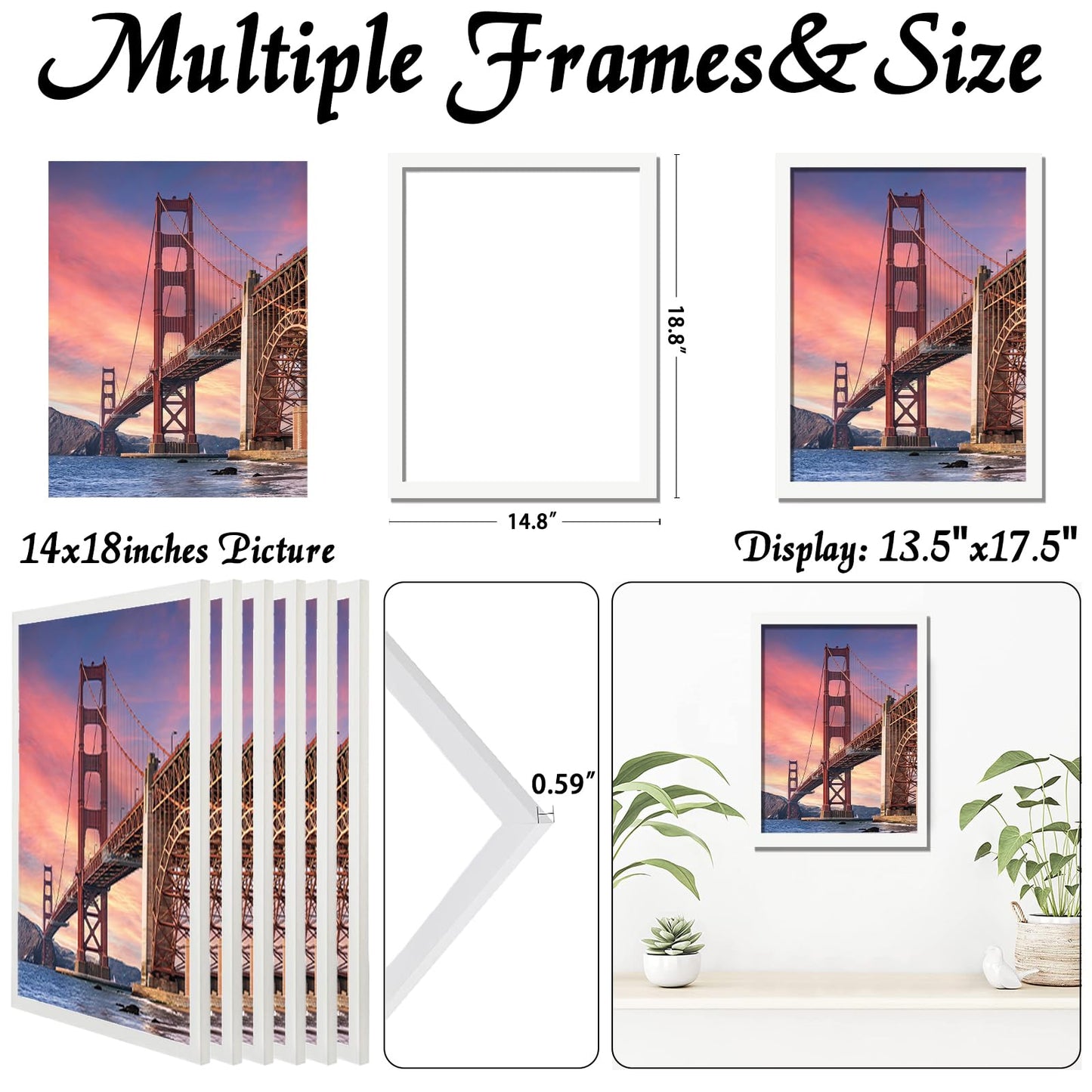 ijuerybai 6 Sets 14x18 Picture Frame, Frames for 14 x 18 Canvas Collage Photo Poster Certificate Wall Gallery, High Transparent Horizontal Vertical White 14 by 18 Inches