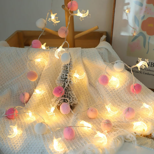 Skiennix Indoor String Lights - 20 LED Warm White Fairy Lights with Colorful Pom Poms | 6.56 Feet Decor for Home & Holidays