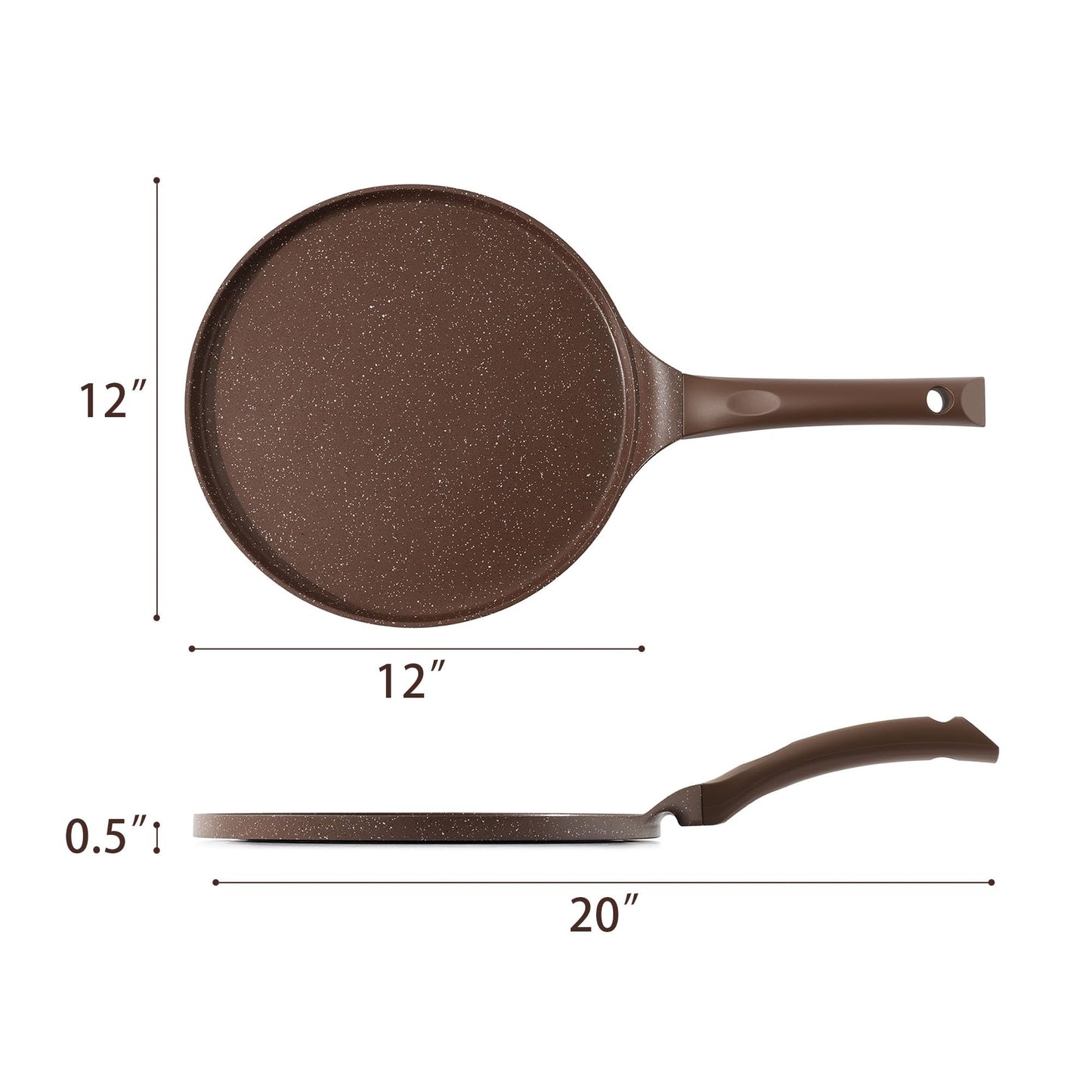 SENSARTE Nonstick Crepe Pan, Swiss Granite Coating Dosa Pan Pancake Flat Skillet Tawa Griddle 12-Inch with Stay-Cool Handle, Induction Compatible (Toffee Brown)