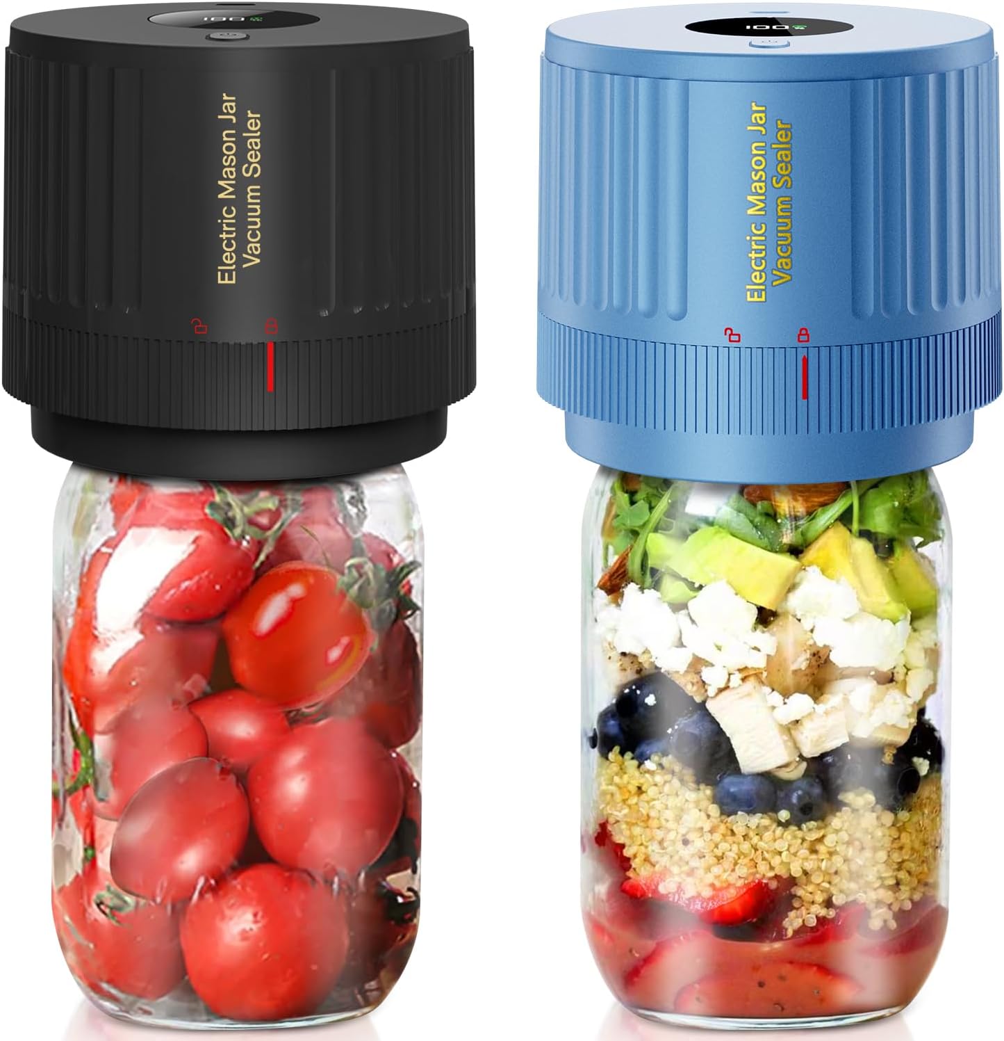 LOVE MOMENT Electric Mason Jar Vacuum Sealer Kit - Black & Blue for Fresh Food Storage