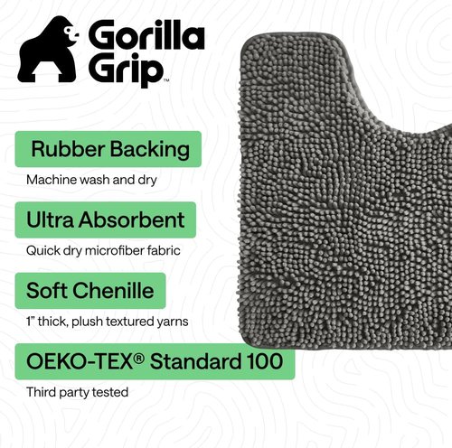 GORILLA GRIP Plush Chenille Bath Rug Mat - Soft, Absorbent & Machine Washable | Charcoal Oval Toilet Base