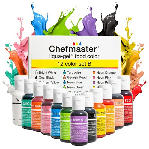 Chefmaster - Liqua-Gel Food Coloring - 12 Vibrant Colors - Fade Resistant & Easy to Blend - Made in the USA