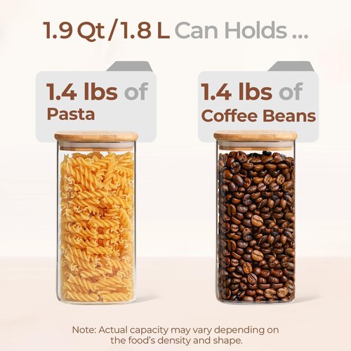 ComSaf 1.9 Qt Glass Storage Containers - Clear Square Canister Set of 3 for Pantry Organization