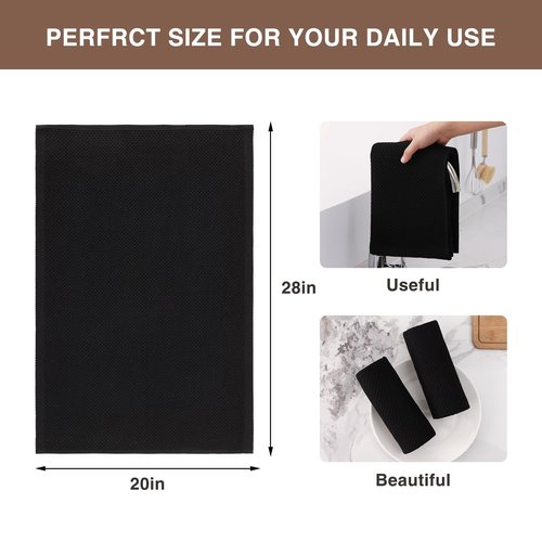 Homaxy 100% Cotton Waffle Weave Kitchen Dish Towels, Ultra Soft Absorbent Quick Drying Cleaning Towel, 20x28 Inches, 12-Pack, Black