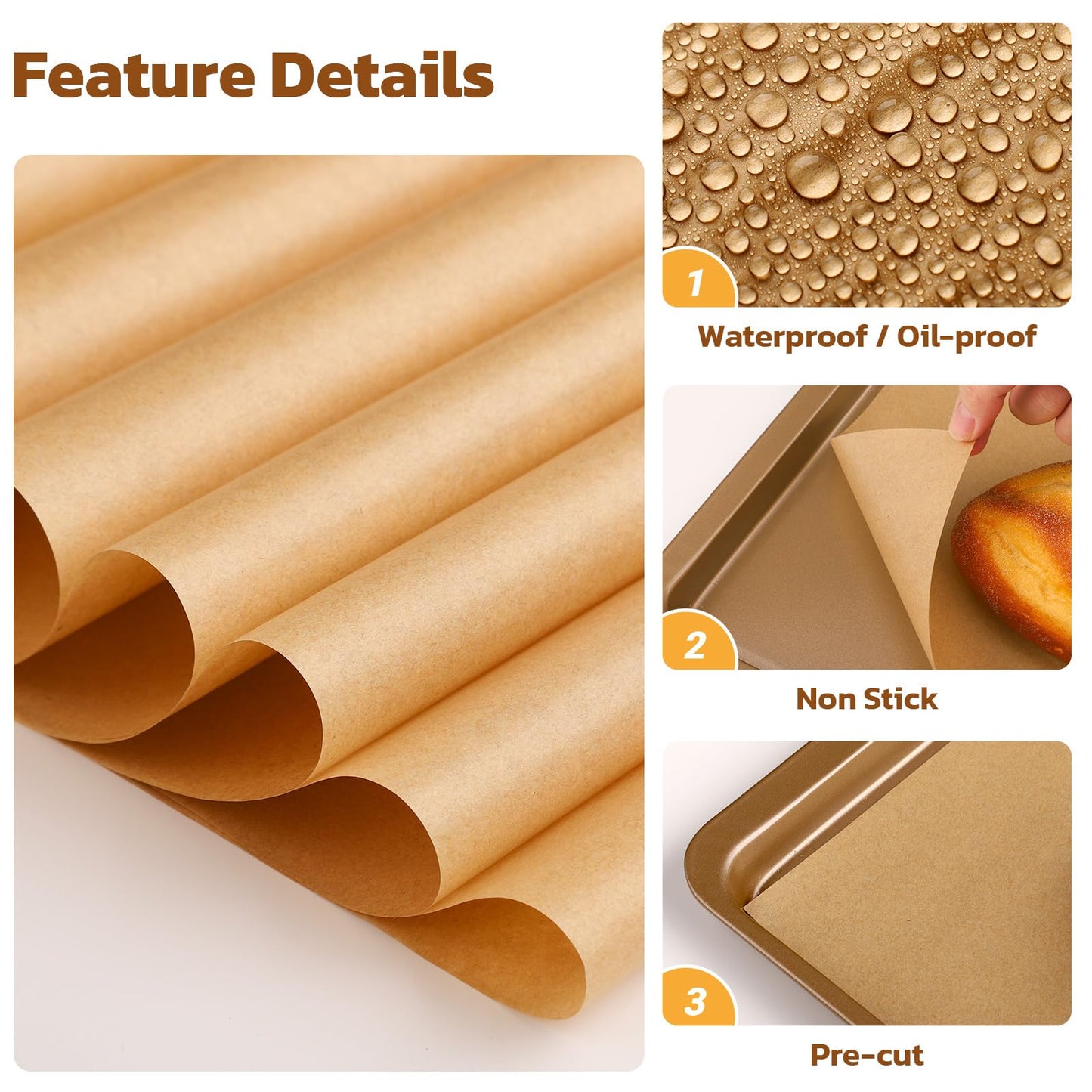 Beasea Parchment Paper Sheets for Baking, 200pcs 10x14 Inch Unbleached Precut Nonstick Heavy Duty Natural Parchment Baking Paper Sheets for Air Fryer Cooking, Grilling, Frying and Steaming