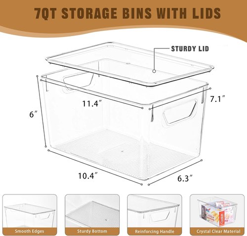 Clear Storage Bins by [Brand Name] - 7 Quart Stackable Containers with Lids for Home Organization