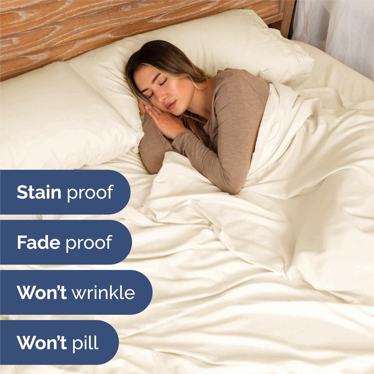 King Size 4-Piece Sheet Set | Regine Switzerland Comfy Cooling Sheets - Deep Pockets, Wrinkle-Free, Off White