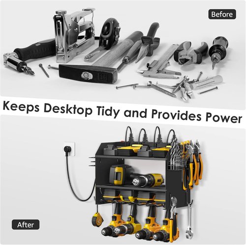 CCCEI Modular Power Tool Organizer - Wall Mount Charging Station & Heavy-Duty Storage Shelf | Black, 1 Pack